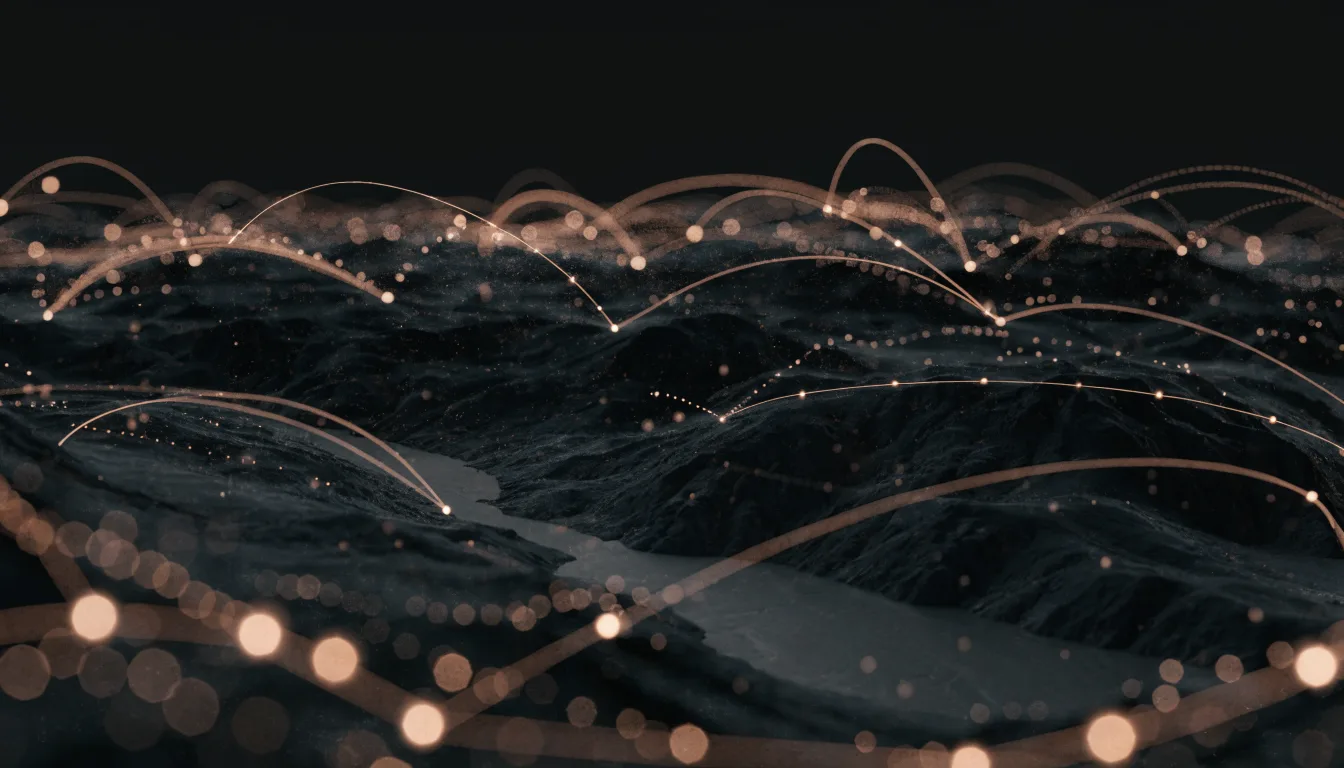An abstract map of the Midwest network with glowing connected nodes